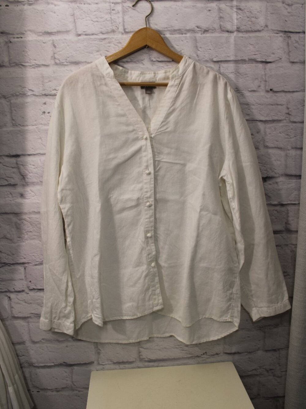 J. Jill Linen Blouse Large White Longsleeve Button Front Summer Casual Travel